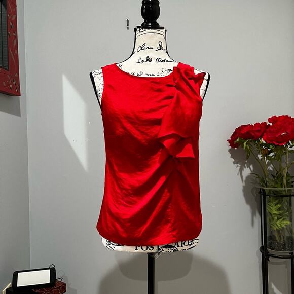 NEW Michael Kors Classic Flutter Draped Ruffle Crinkle Sleeveless Top Red 2 NWOT - Picture 9 of 16